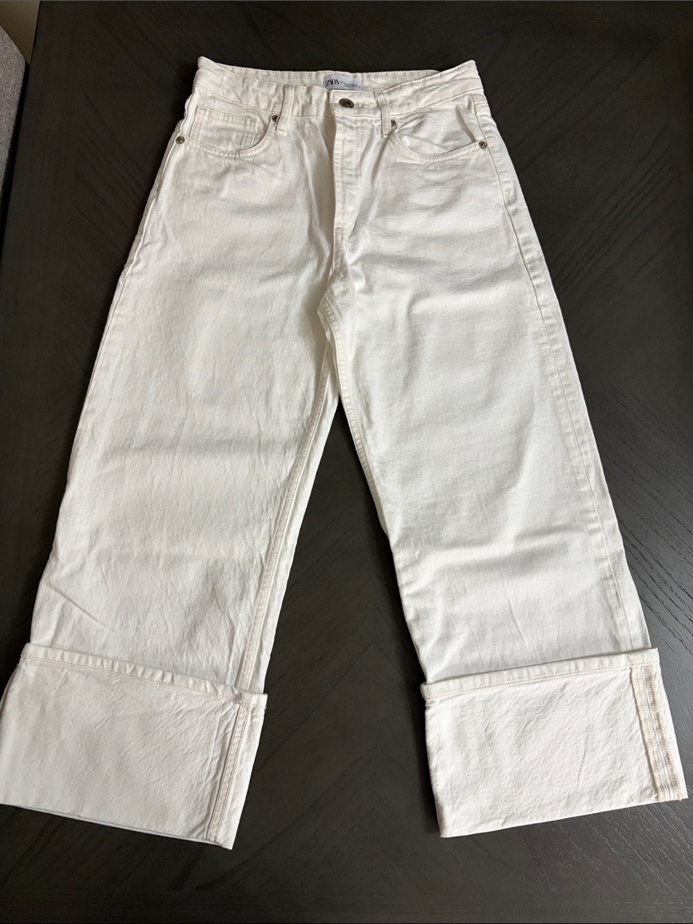 ZARA White Wide-Leg Cropped Pants